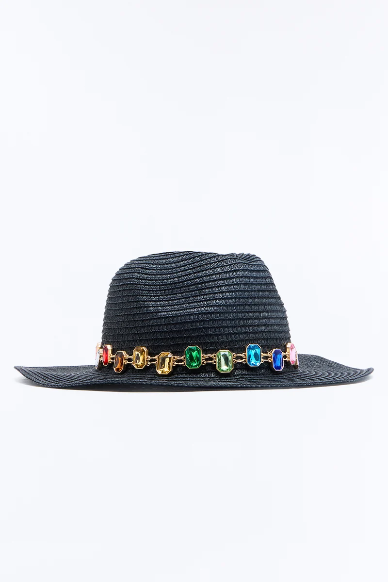 Beach Club Straw Sun Hat - Black/combo