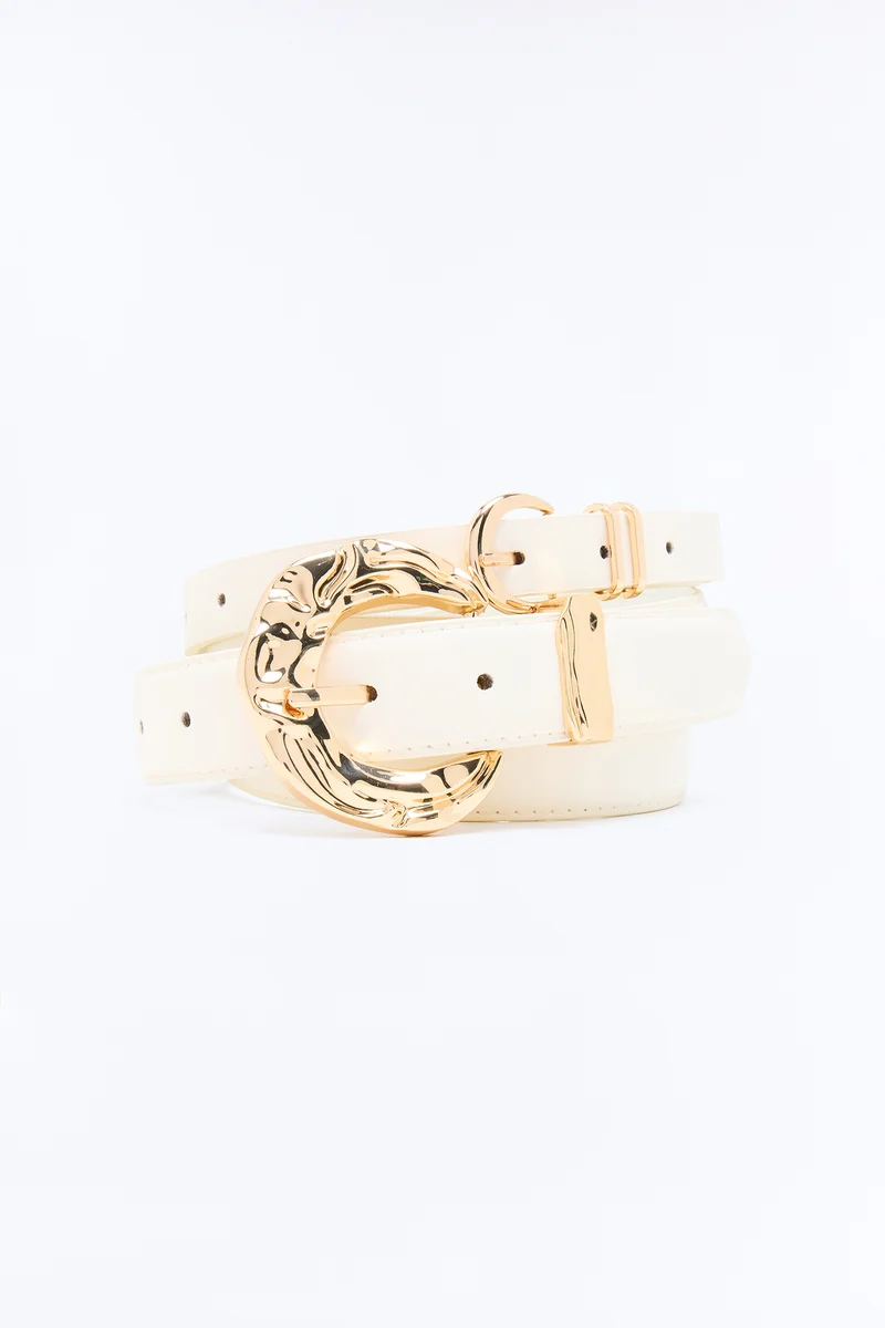Catch Me Twice Faux Leather Belt Set - Ivory