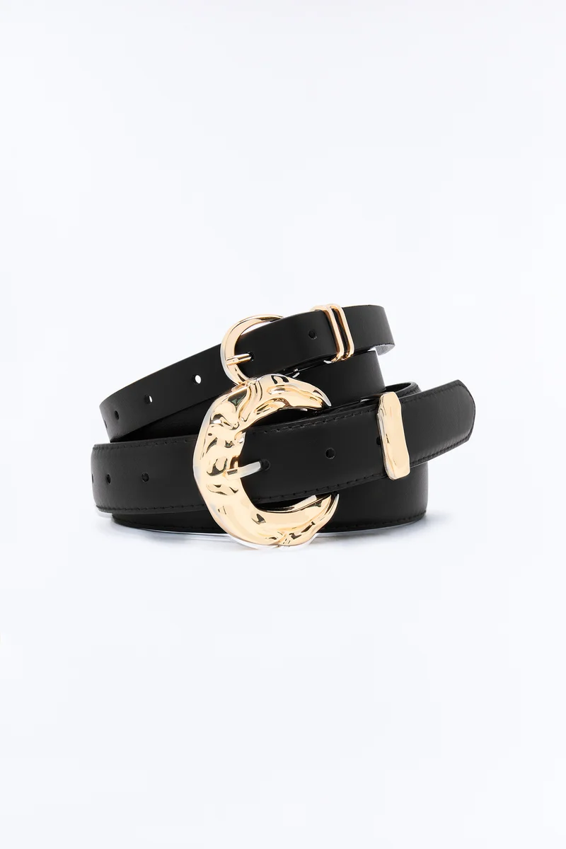 Catch Me Twice Faux Leather Belt Set - Black