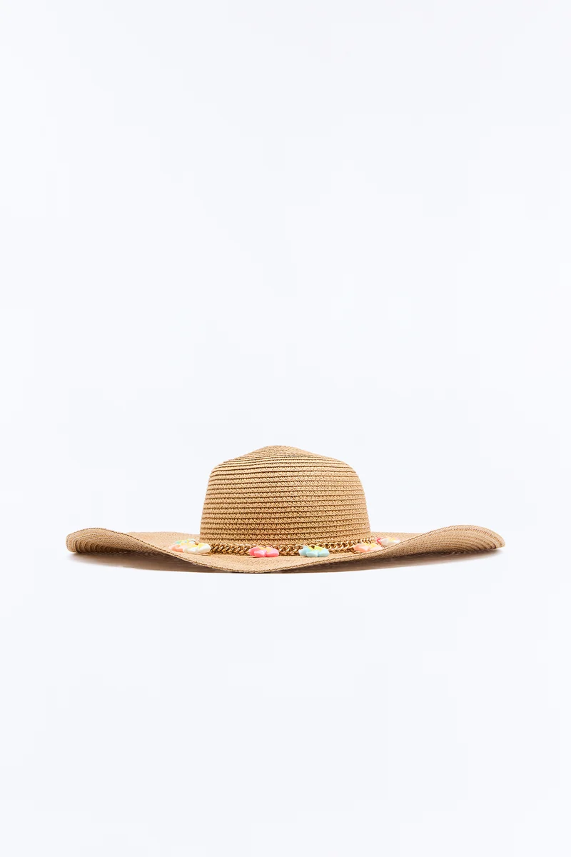 Flowers On Sand Straw Sun Hat - Natural/Combo