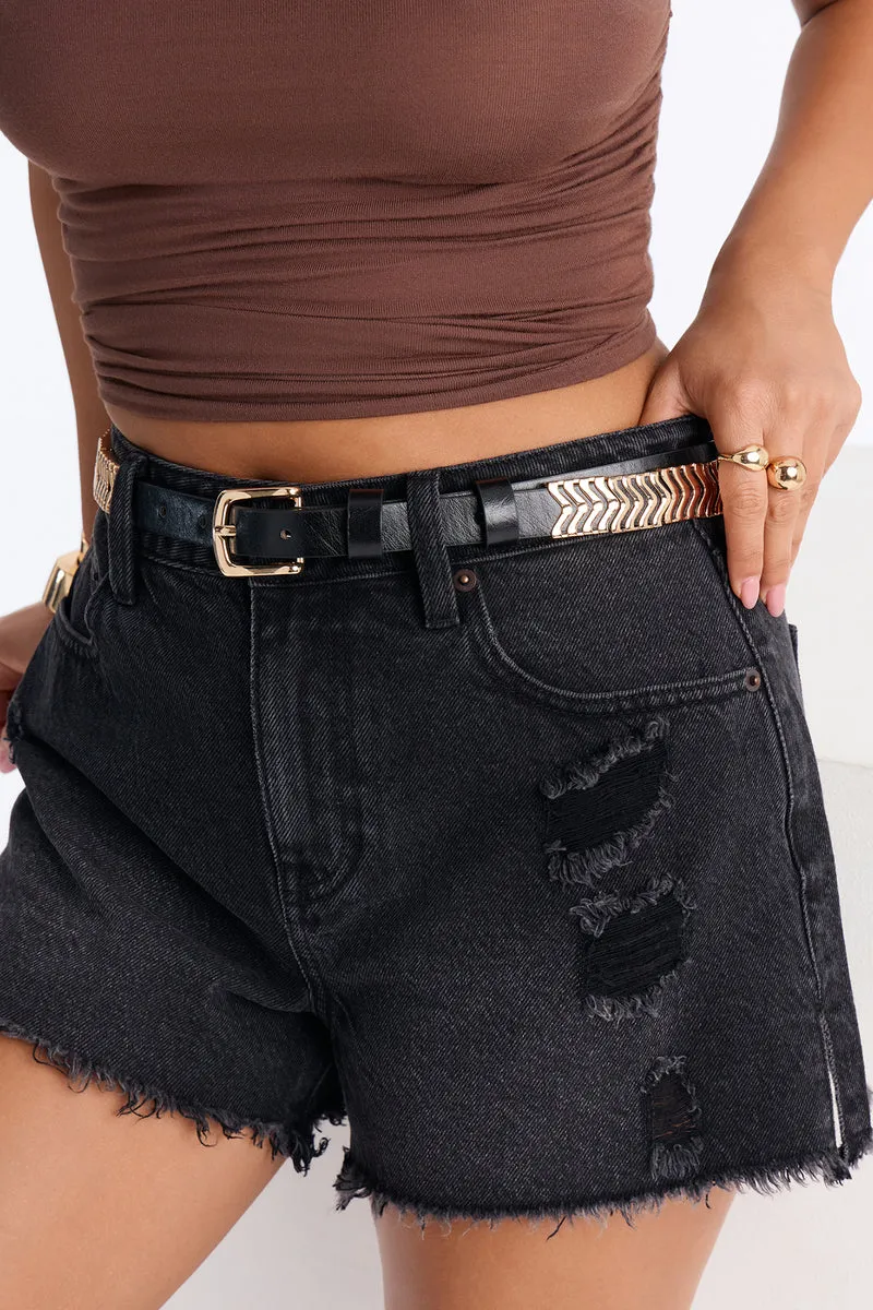 Iron Trail Faux Leather Belt - Black/Gold