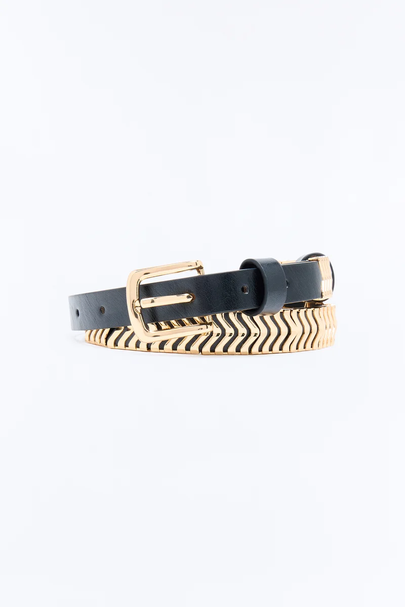 Iron Trail Faux Leather Belt - Black/Gold