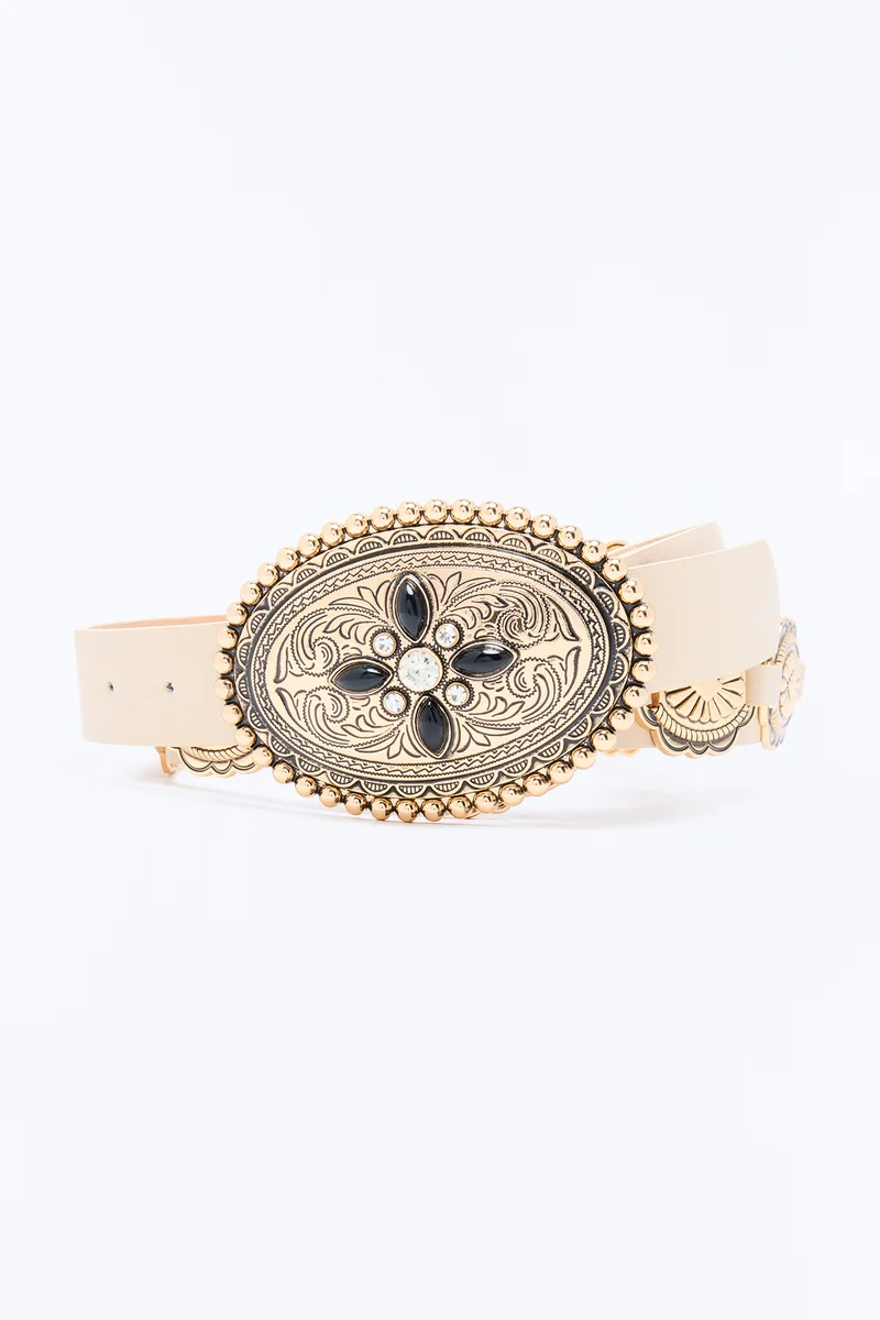 Ranch Royale Faux Leather Concho Belt - Ivory/combo