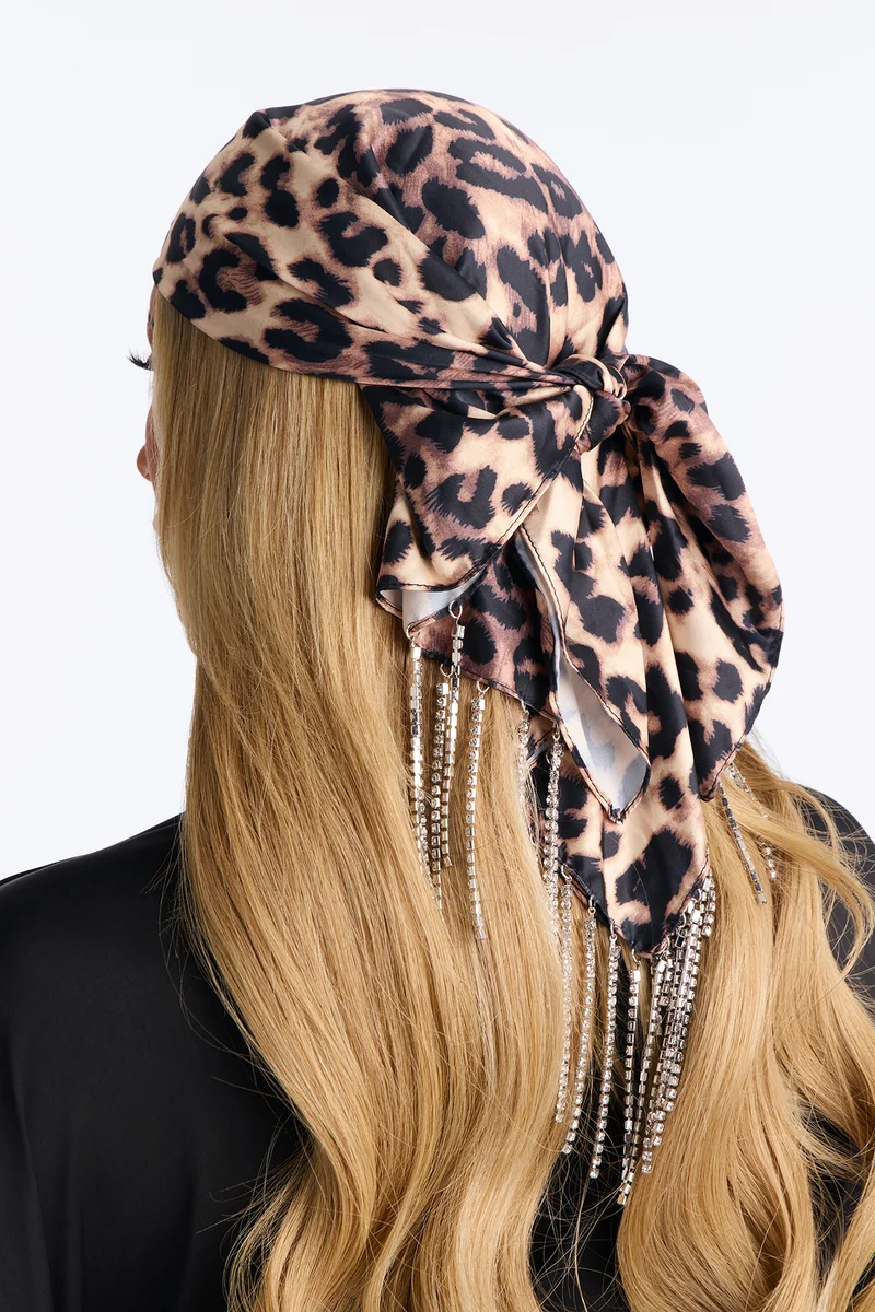 Savage Beauty Fringe Head Scarf - Leopard