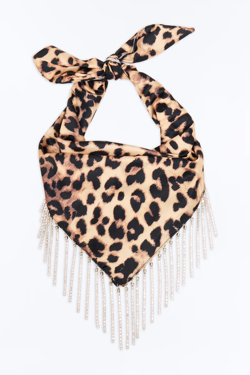 Savage Beauty Fringe Head Scarf - Leopard