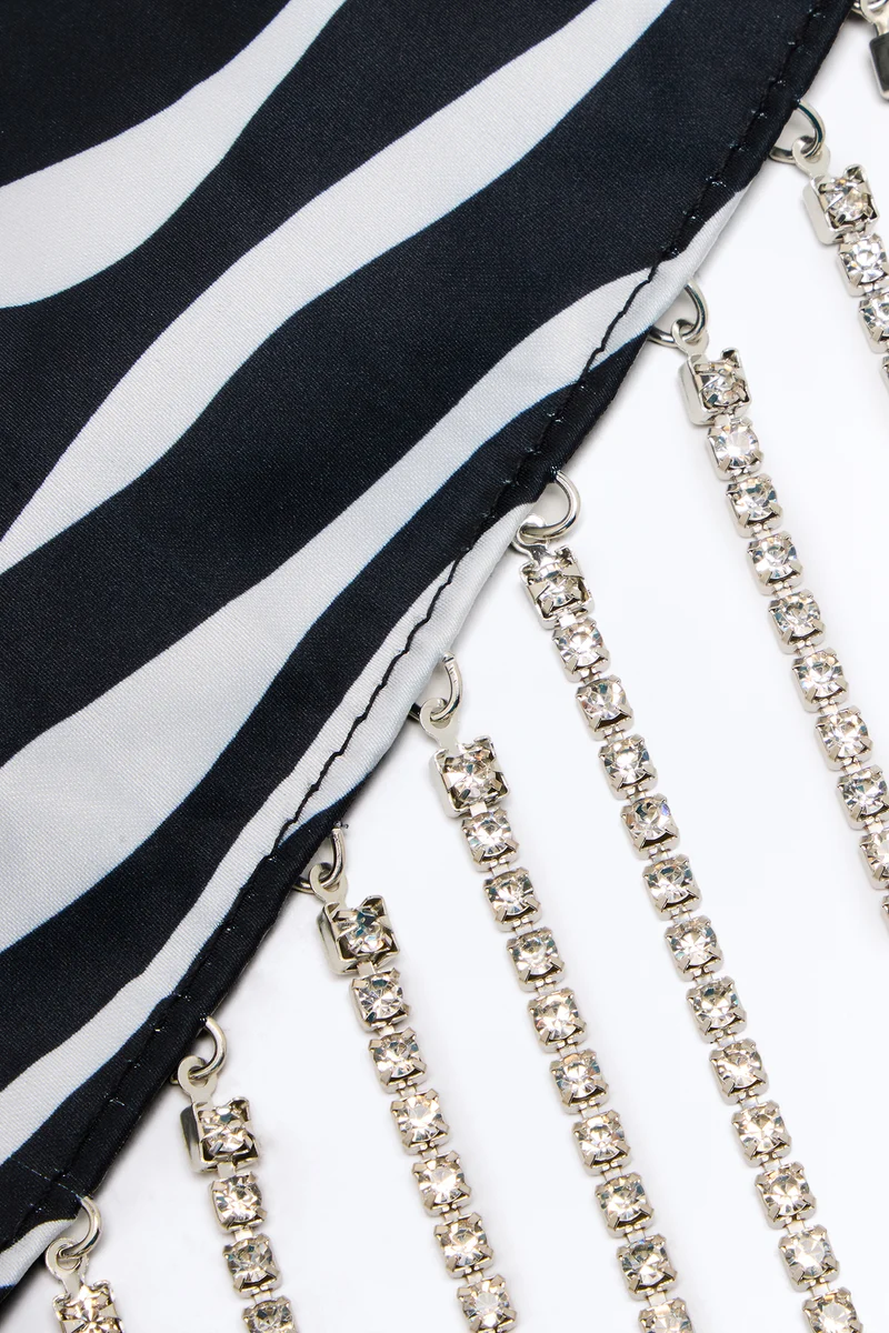 Wild Beauty Rhinestone Fringe Head Scarf - Black/White
