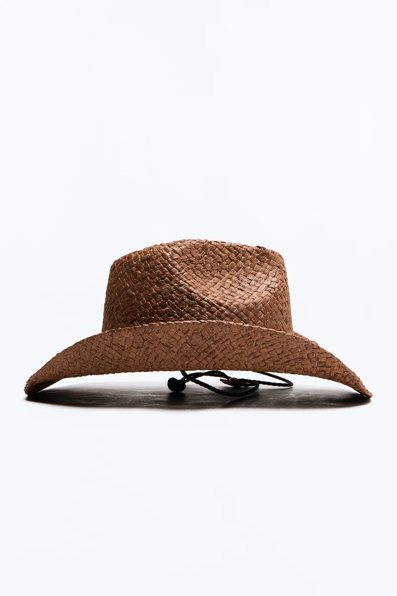 No Bull Bolo Tie Straw Cowboy Hat - Brown