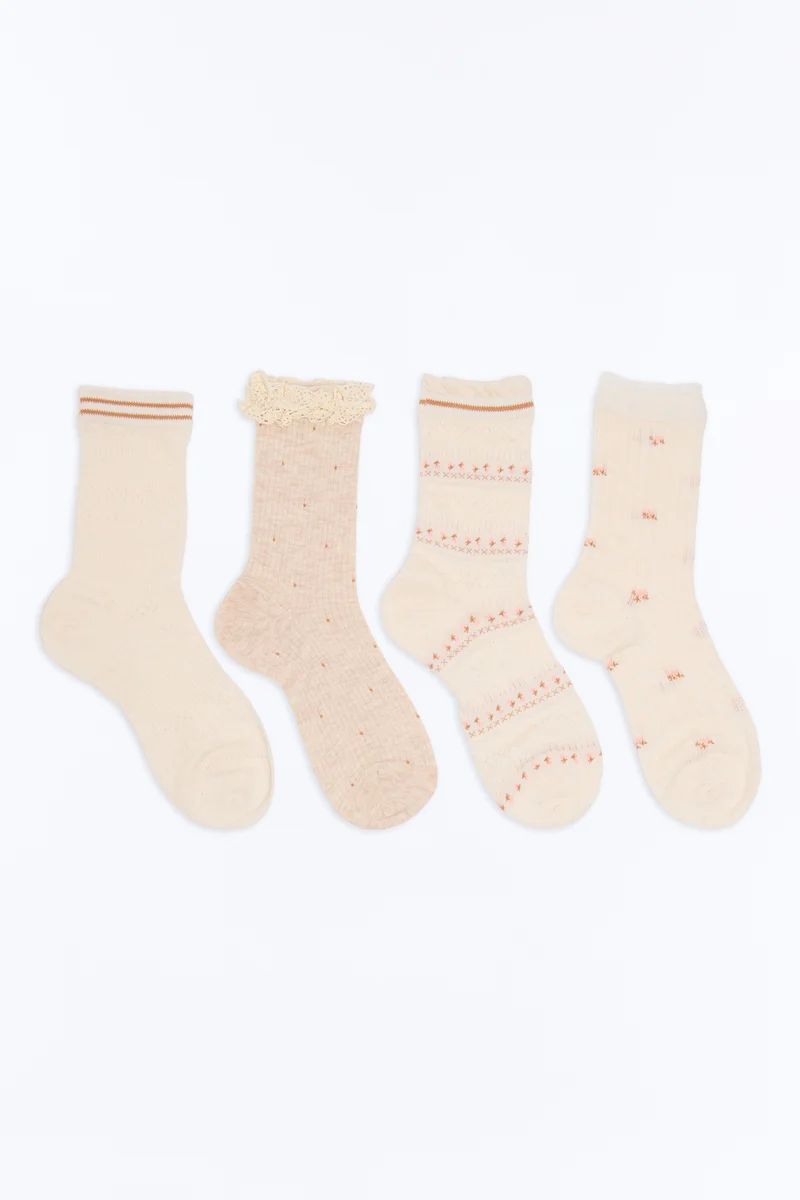Tiny Flowers 4 Pack Crew Socks - Oatmeal/combo