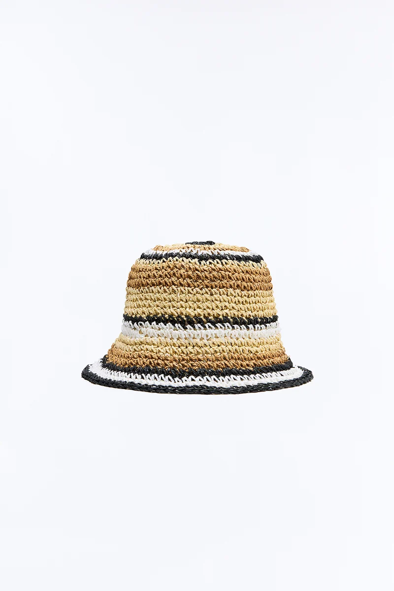 No Rush Crochet Bucket Hat - Tan/Multi