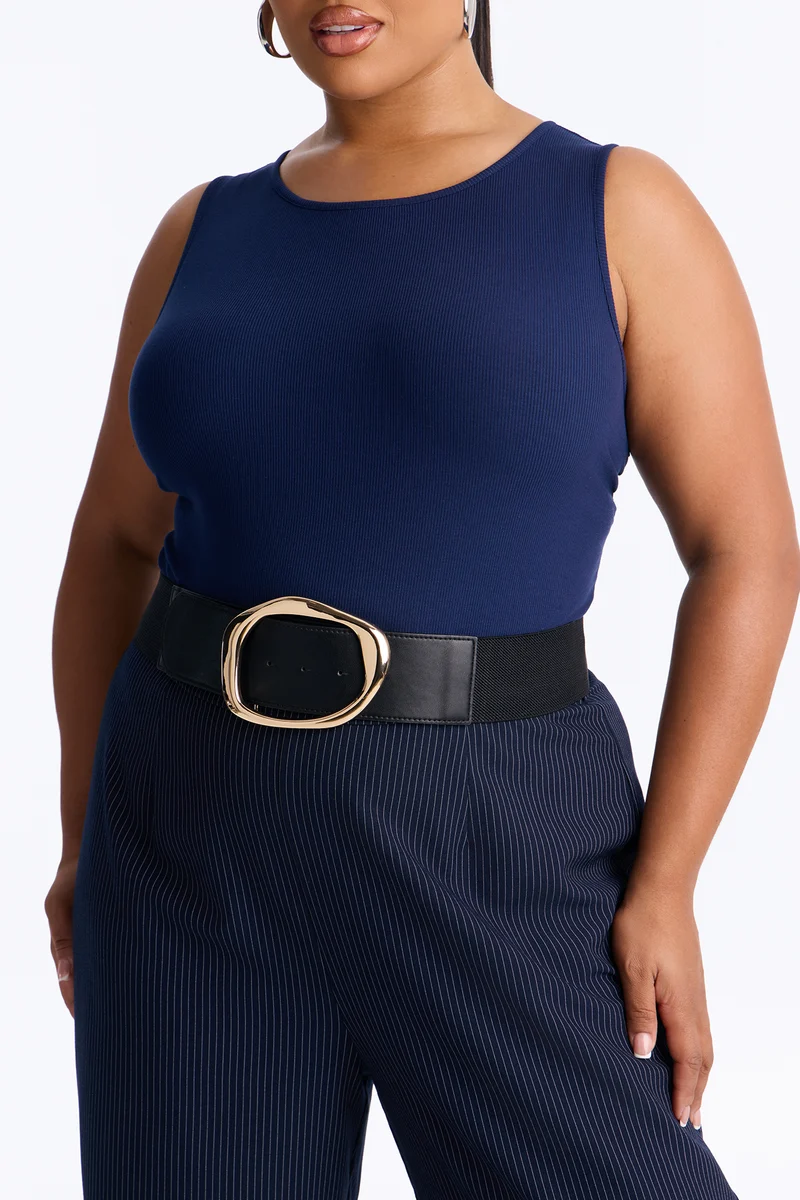 No Circling Back Wide Elastic Belt - Black