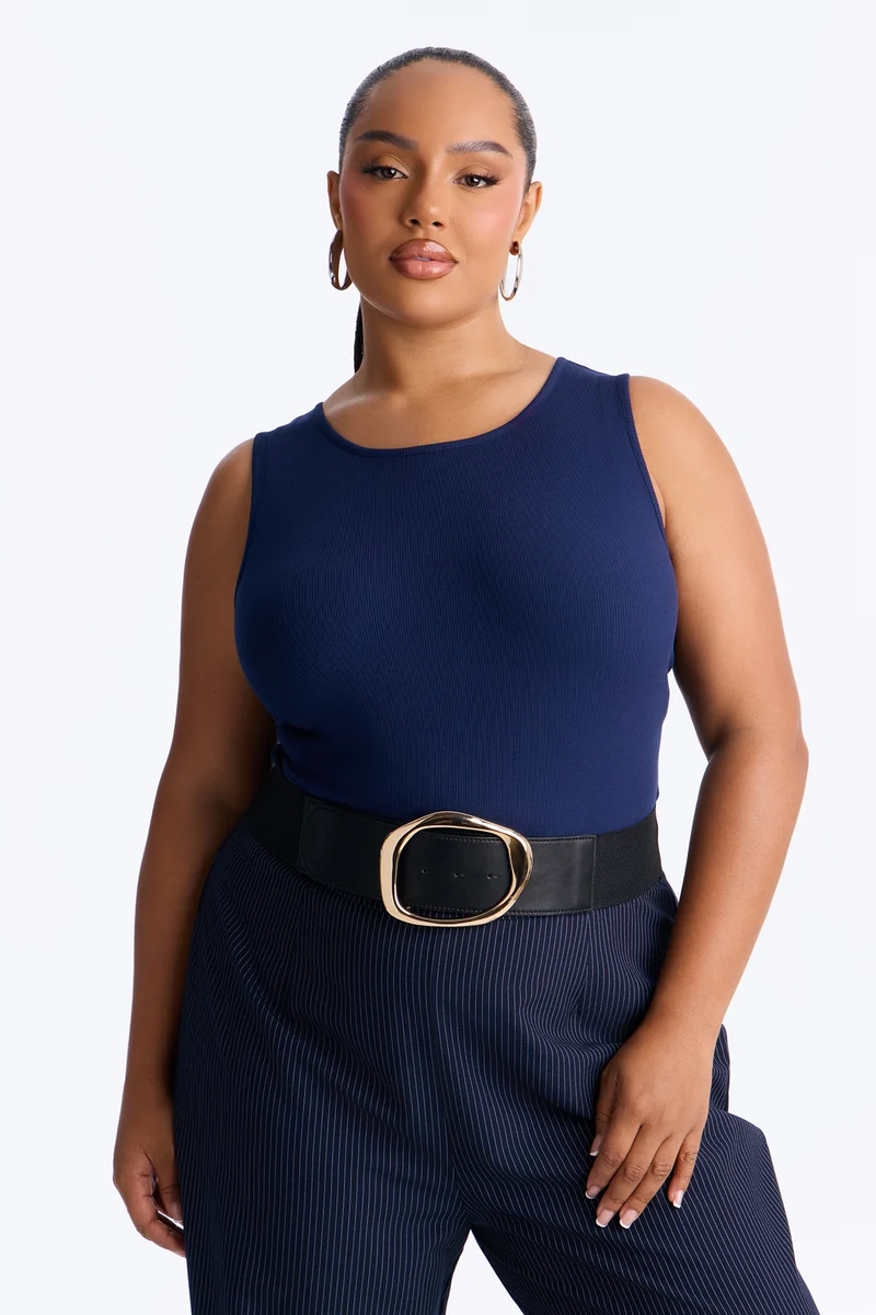 No Circling Back Wide Elastic Belt - Black