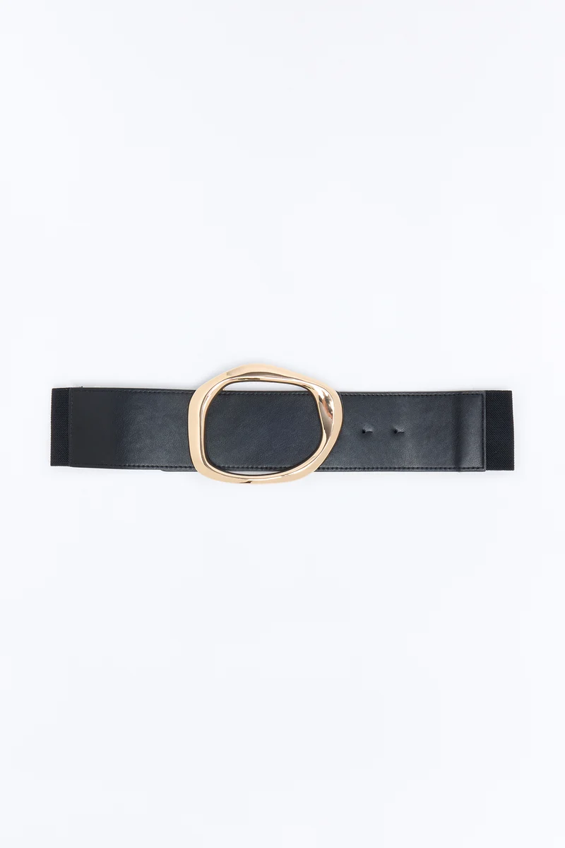 No Circling Back Wide Elastic Belt - Black