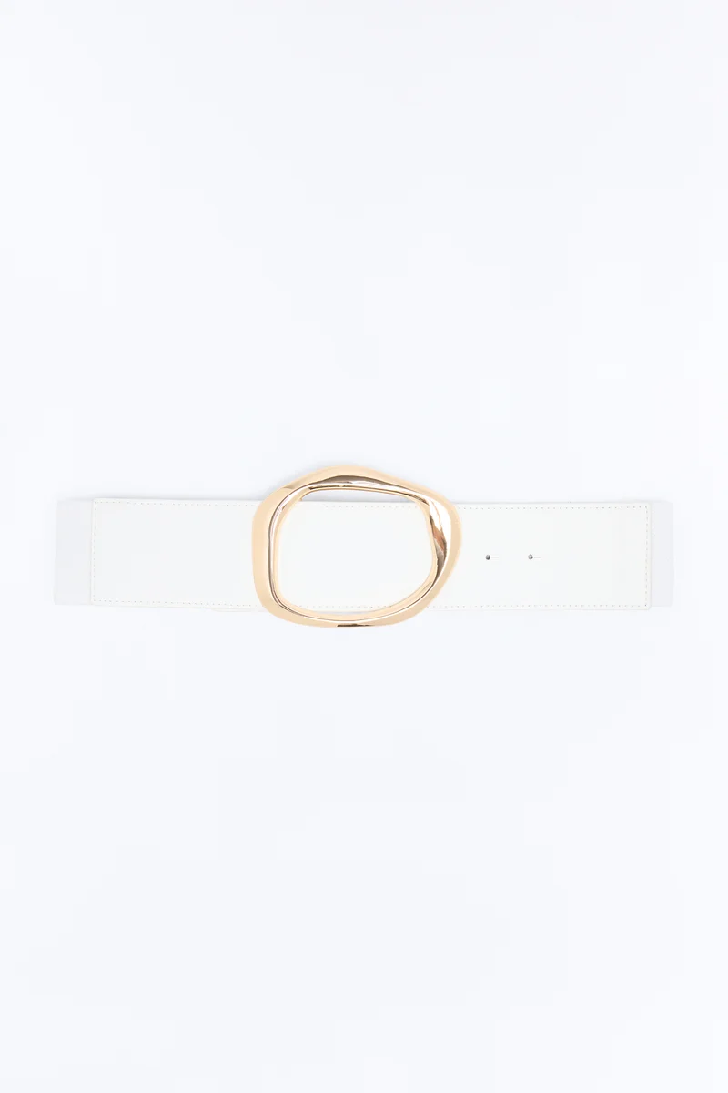 No Circling Back Wide Elastic Belt - Ivory