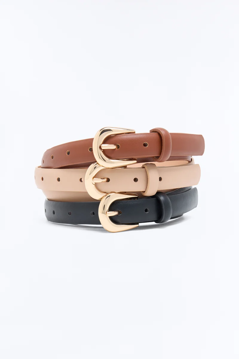 Miracle Mile Faux Leather Set Of 3 Belts - Brown/combo