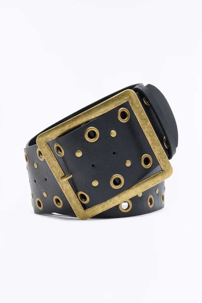 Prairie Gold Wide Faux Leather Belt - Black