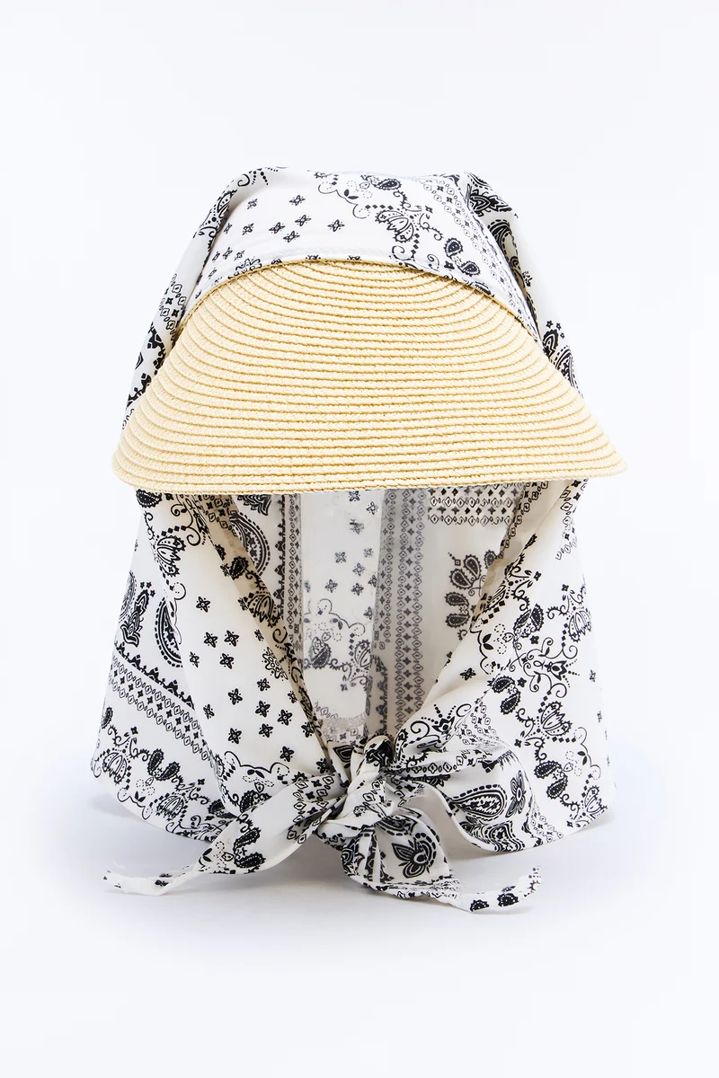 Gran Torino Straw Visor And Head Wrap - White/combo