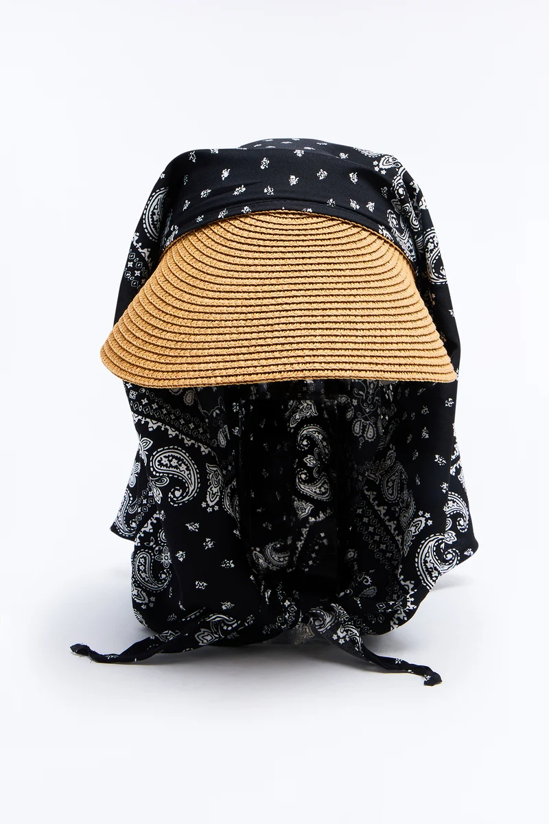 Gran Torino Straw Visor And Head Wrap - Black/combo