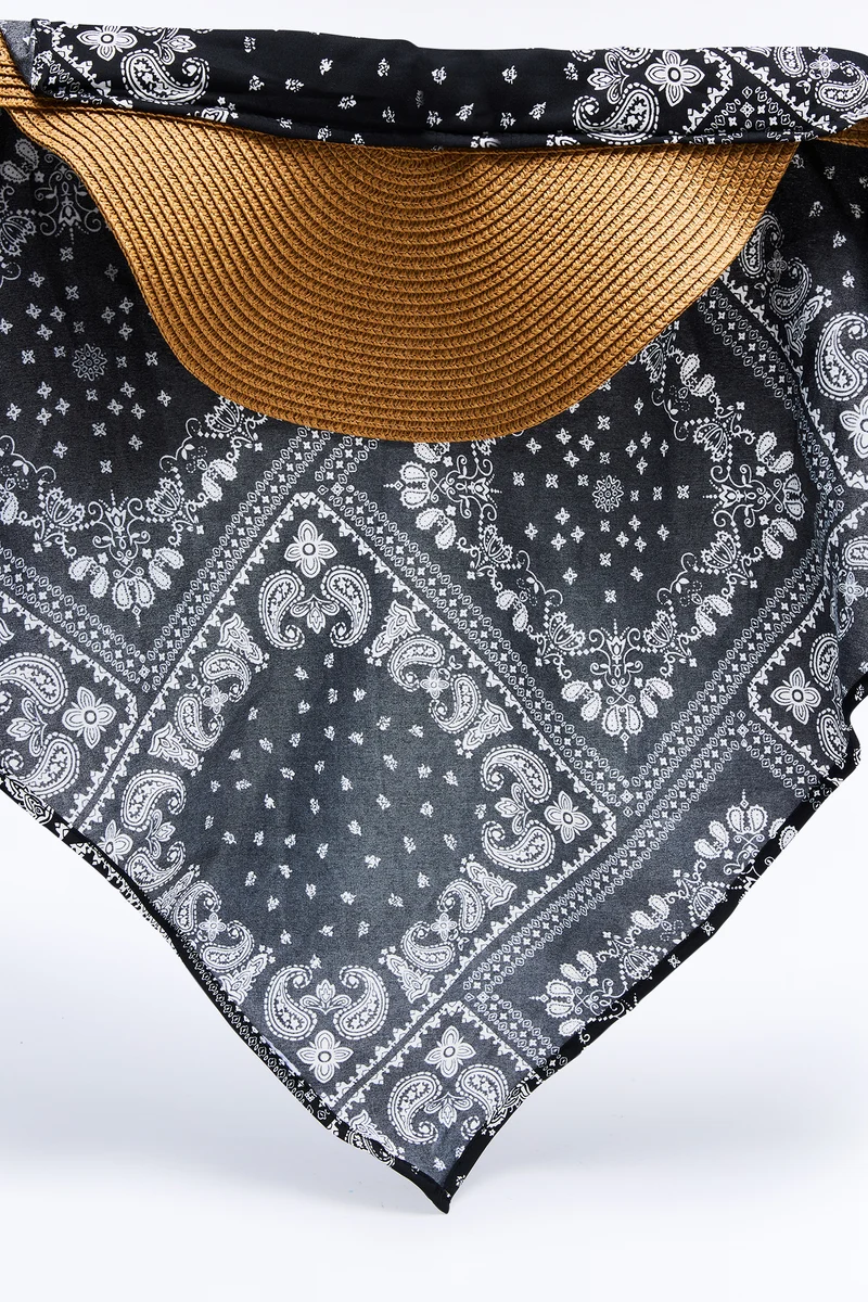 Gran Torino Straw Visor And Head Wrap - Black/combo