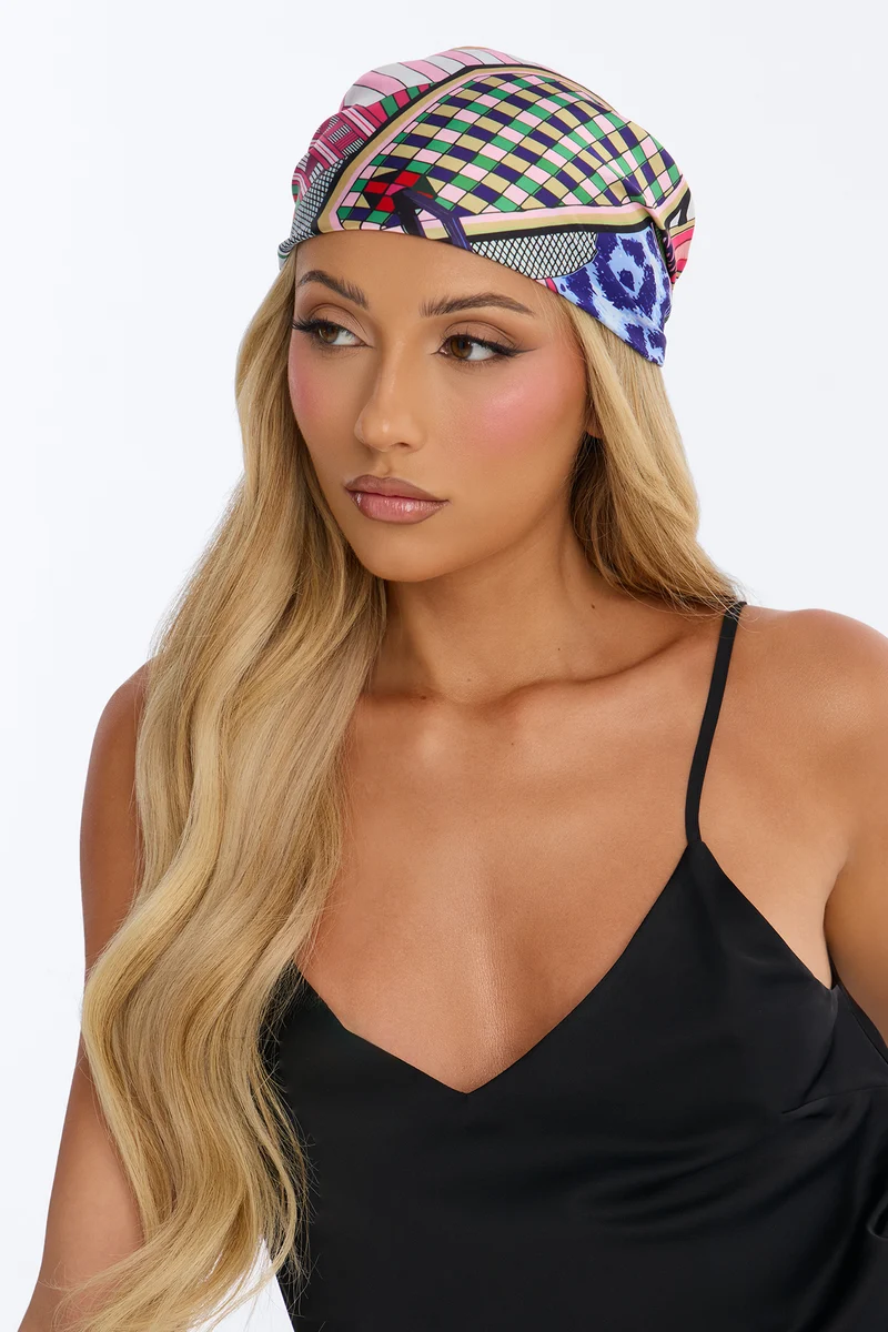 Gallery Piece Head Scarf And Brooch Set - Multi Color