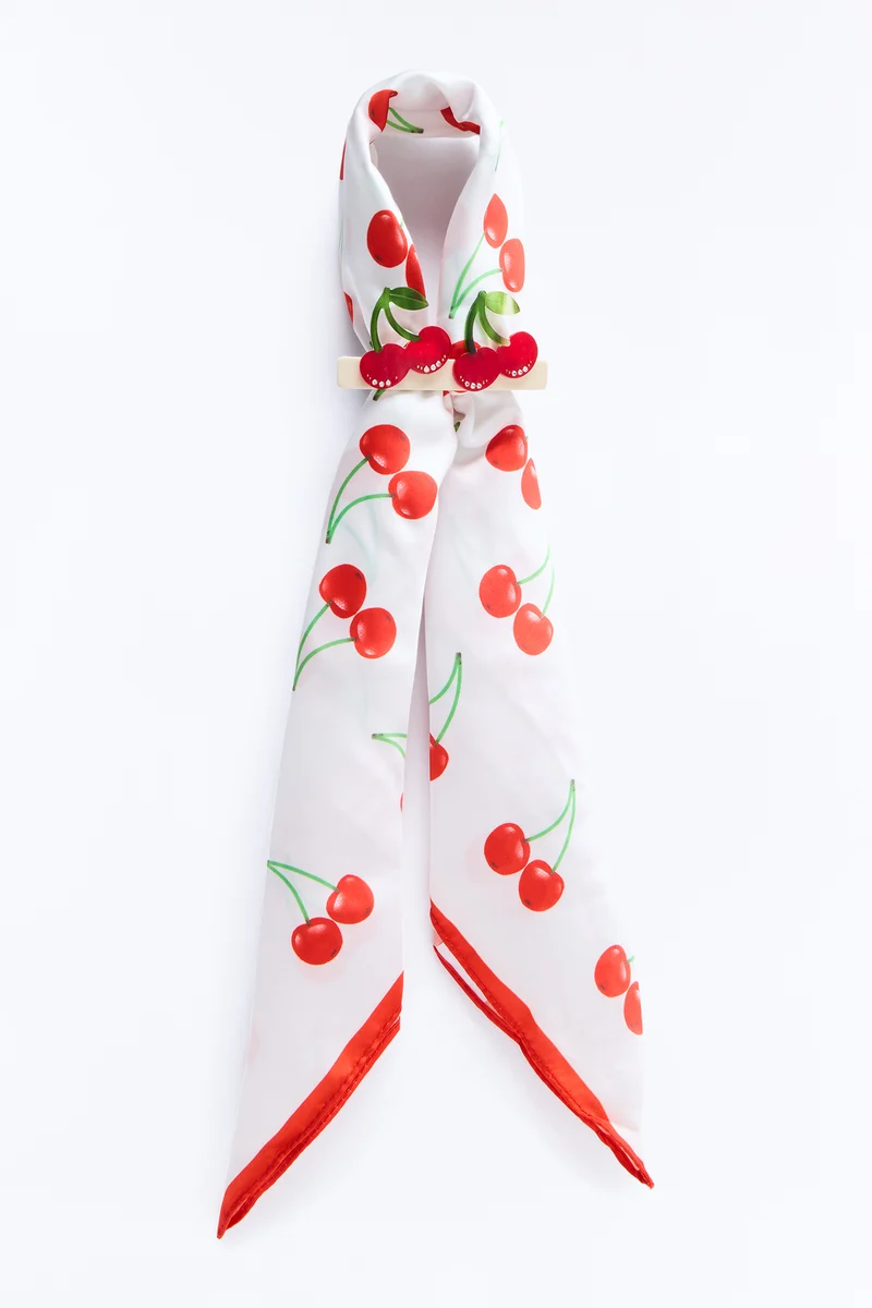 Cherry Love Head Scarf And Barrette Set - Red/White