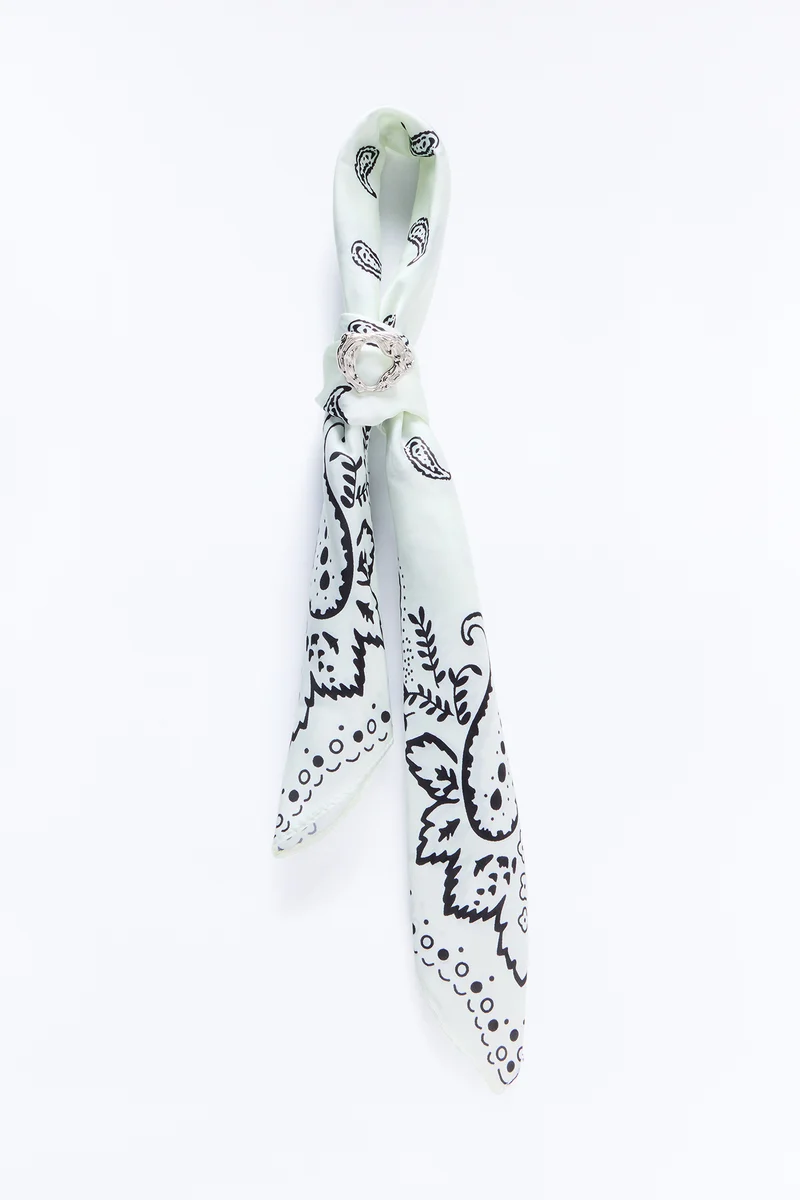 Paisley Love Head Scarf And Brooch Set - White/combo
