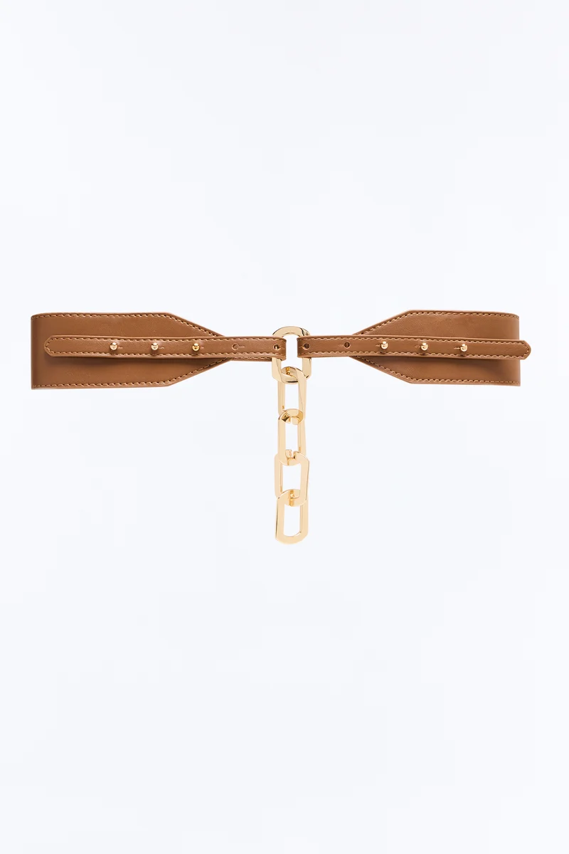 No Time To Waste Faux Leather Wide Belt - Brown