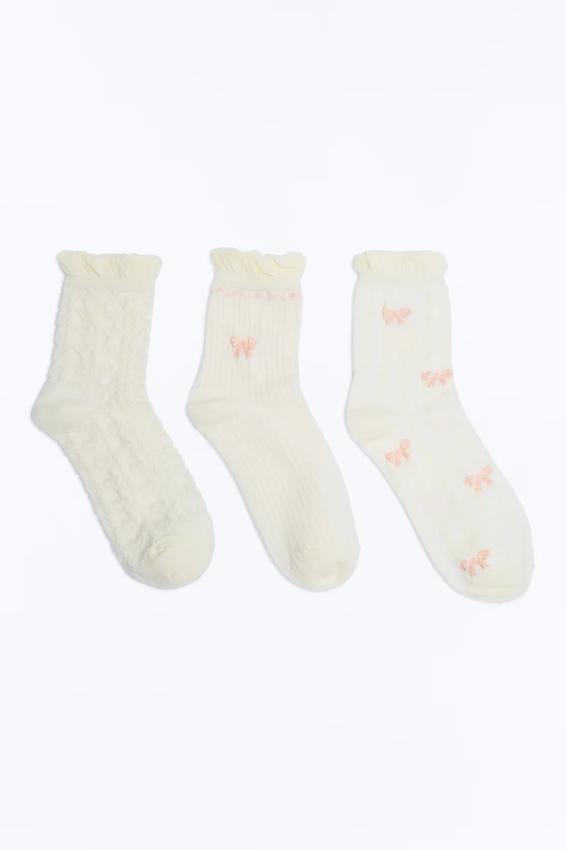 Pretty Little Thing 3 Pack Crew Socks - White/combo