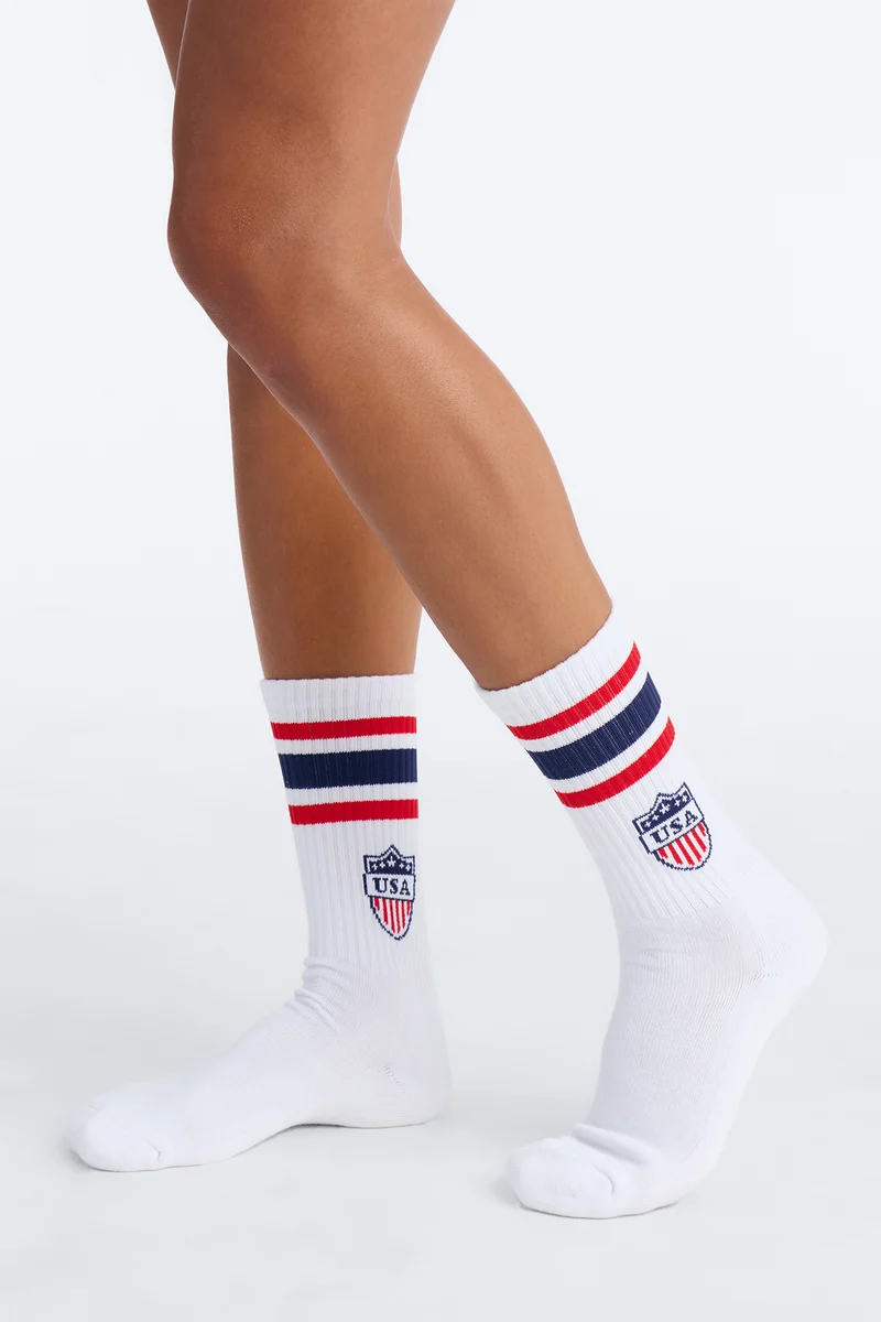 Love USA Crew Socks - White/combo