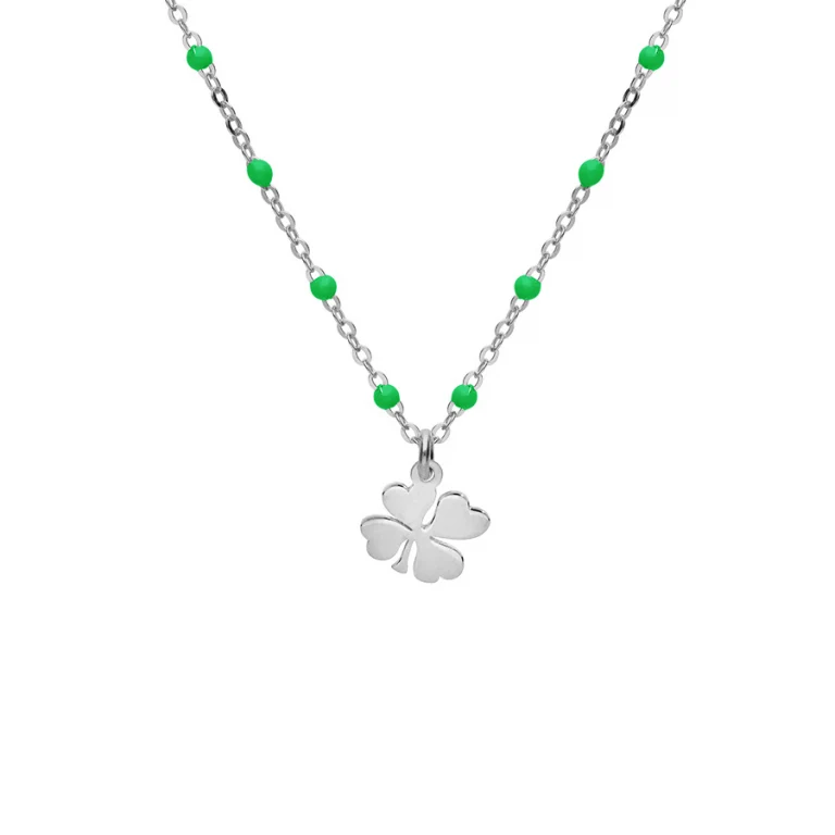 Collier trèfle et boules en résine vertes – Argent 925 rhodié | Azuline