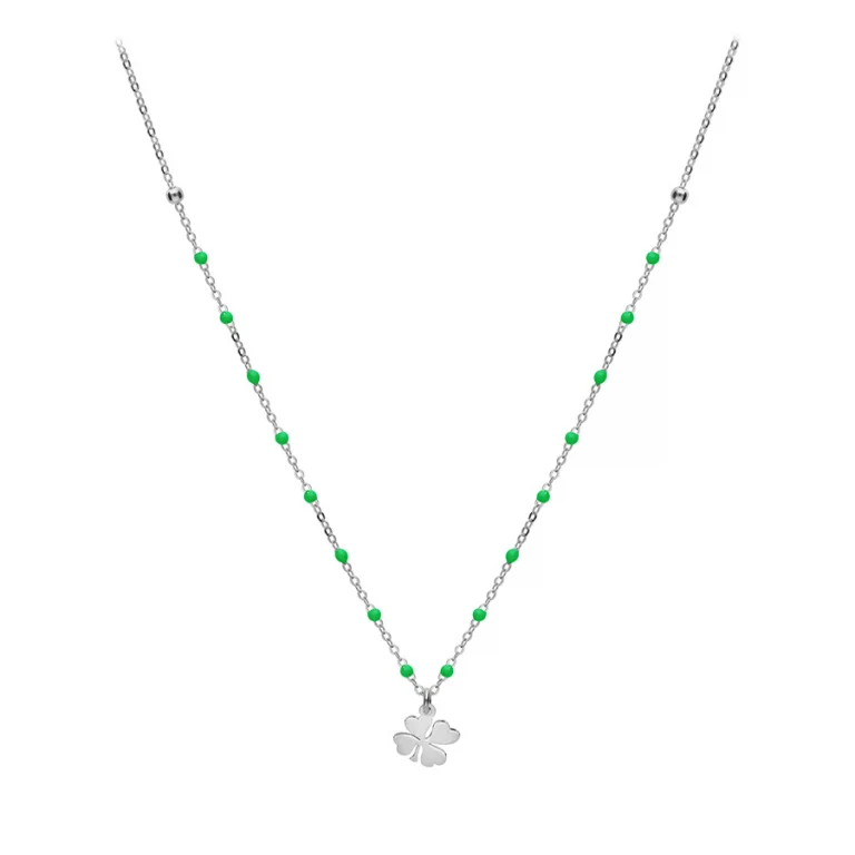 Collier trèfle et boules en résine vertes – Argent 925 rhodié | Azuline
