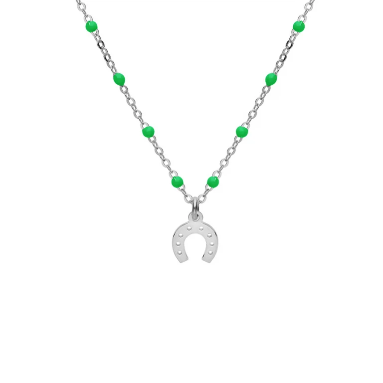 Collier fer à cheval et boules en résine vertes – Argent 925 rhodié | Azuline