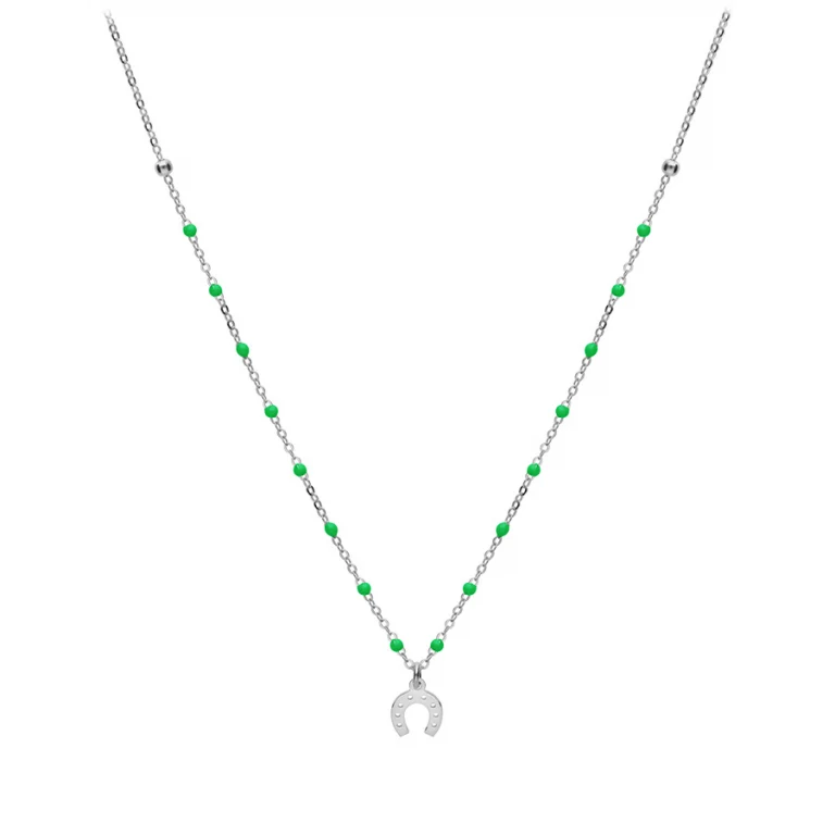 Collier fer à cheval et boules en résine vertes – Argent 925 rhodié | Azuline