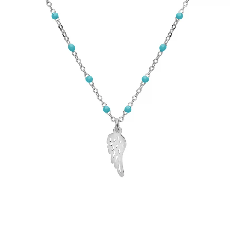 Collier aile d’ange et boules en résine turquoise imitation – Argent 925 rhodié | Azuline