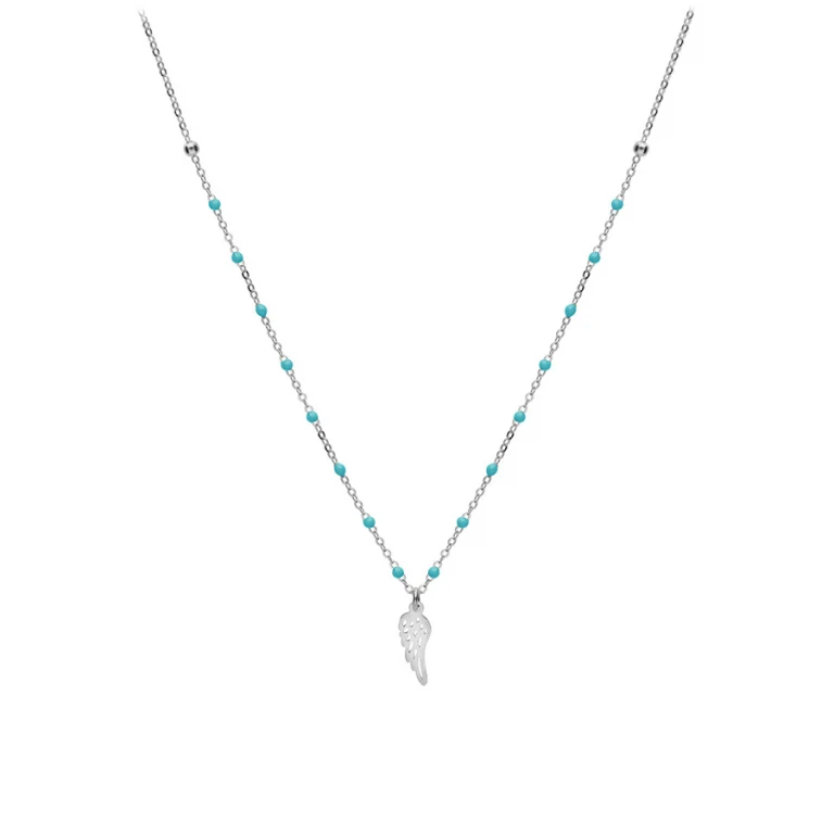 Collier aile d’ange et boules en résine turquoise imitation – Argent 925 rhodié | Azuline