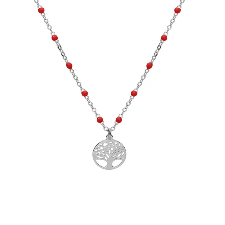 Collier arbre de vie et boules en résine rouges – Argent 925 rhodié | Azuline