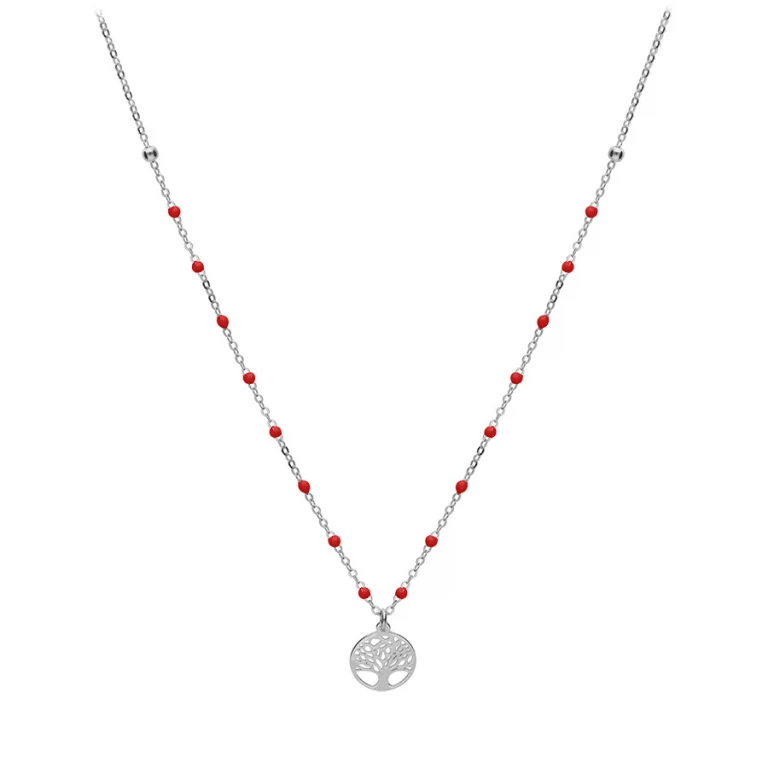 Collier arbre de vie et boules en résine rouges – Argent 925 rhodié | Azuline