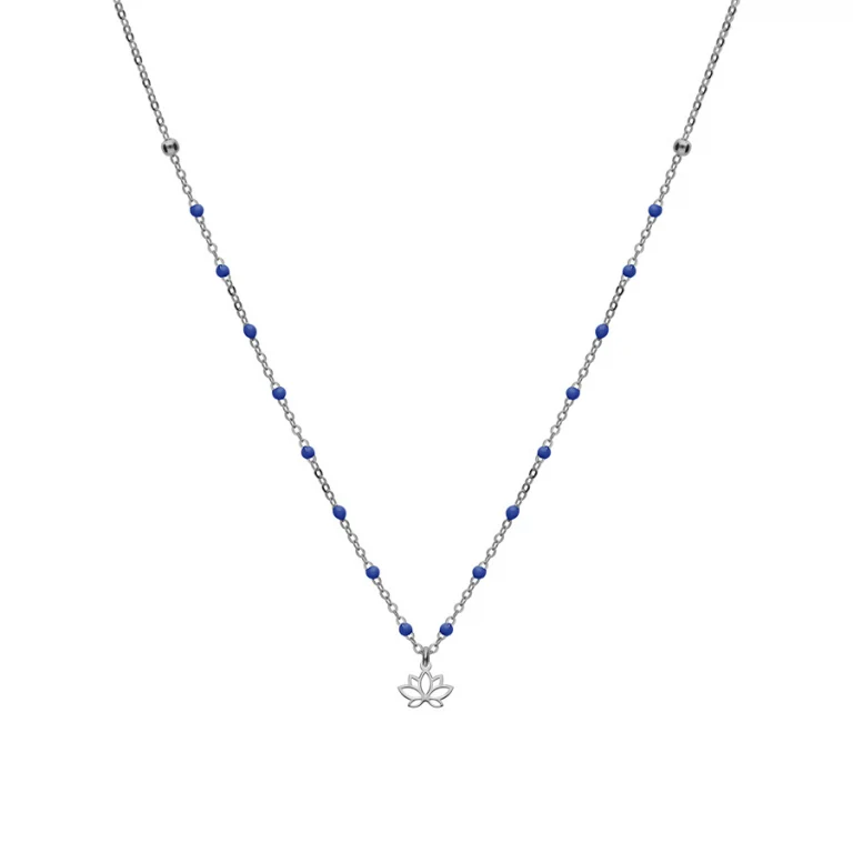 Collier fleur de lotus et boules en résine bleues – Argent 925 rhodié | Azuline