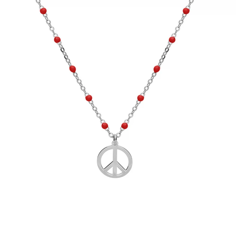 Collier peace and love et boules en résine rouges – Argent 925 rhodié | Azuline