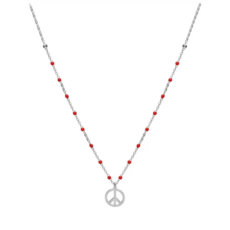 Collier peace and love et boules en résine rouges – Argent 925 rhodié | Azuline