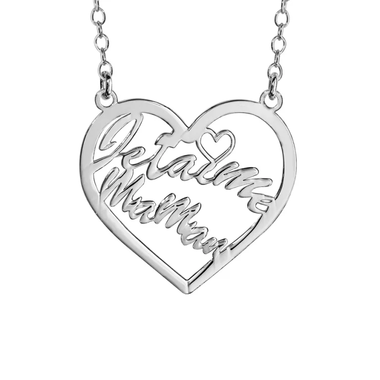 Collier cœur évidé « Je t’aime Maman » – Argent 925 rhodié | Azuline