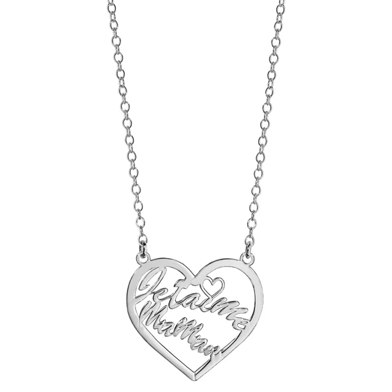 Collier cœur évidé « Je t’aime Maman » – Argent 925 rhodié | Azuline