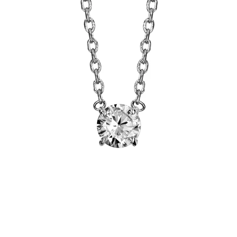 Collier solitaire serti d’oxydes blancs – Argent 925 rhodié | Azuline