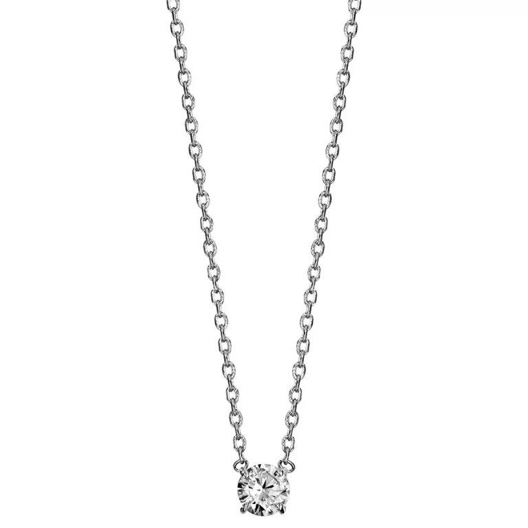 Collier solitaire serti d’oxydes blancs – Argent 925 rhodié | Azuline