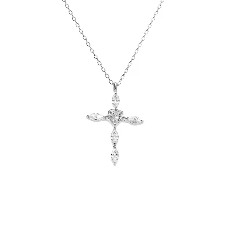 Collier petite croix à pointes sertie – Argent 925 rhodié | Azuline