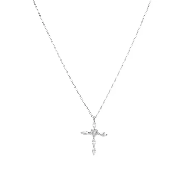 Collier petite croix à pointes sertie – Argent 925 rhodié | Azuline