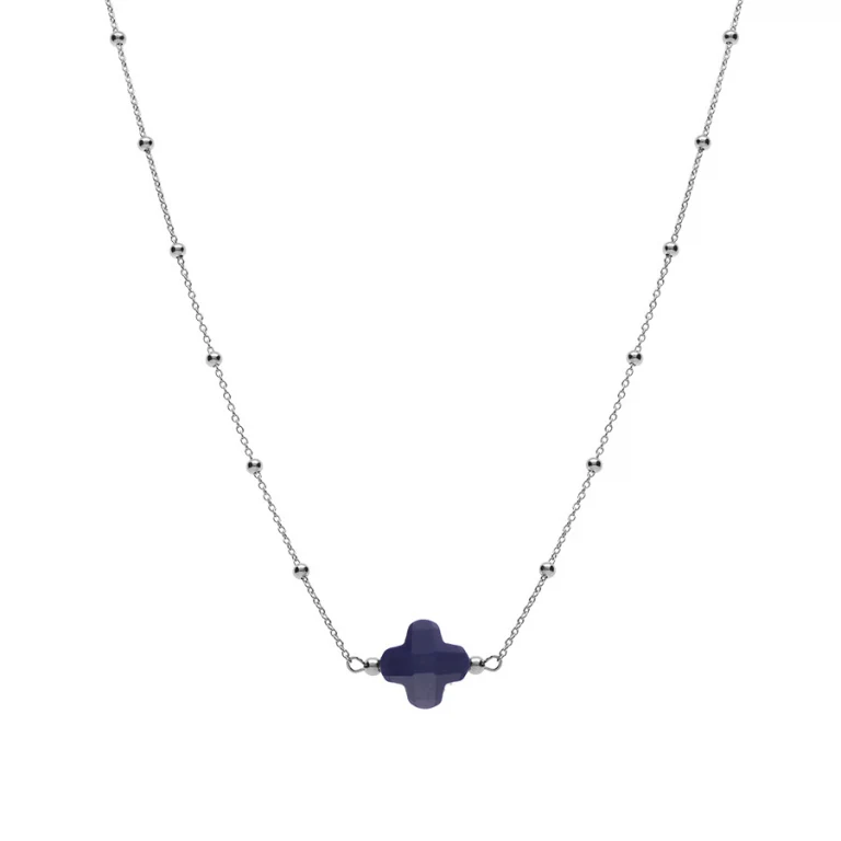 Collier trèfle à verre facetté bleu marine – Argent 925 rhodié | Azuline