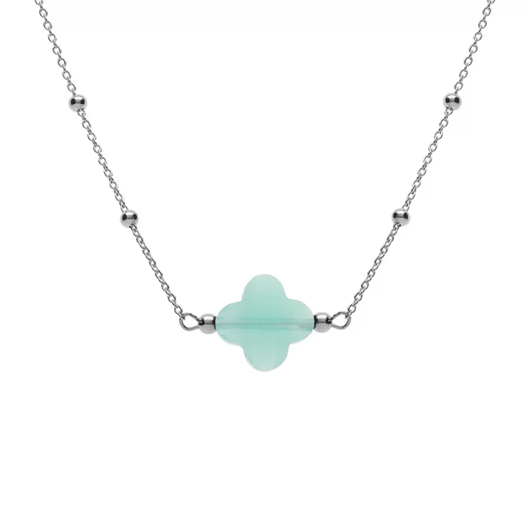 Collier trèfle en verre vert clair – Argent 925 rhodié | Azuline