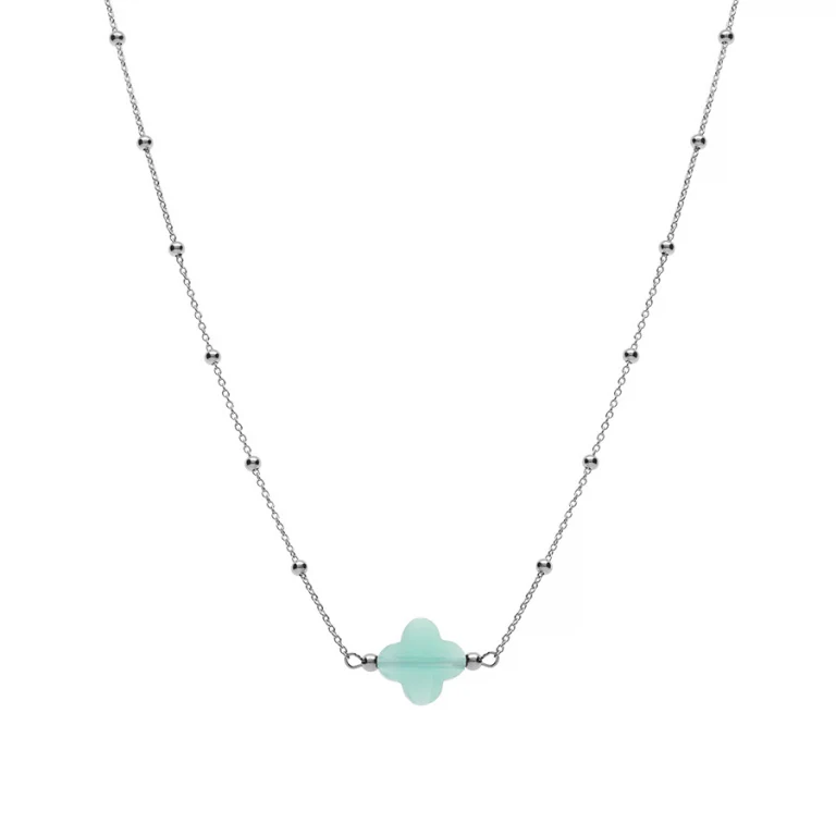Collier trèfle en verre vert clair – Argent 925 rhodié | Azuline