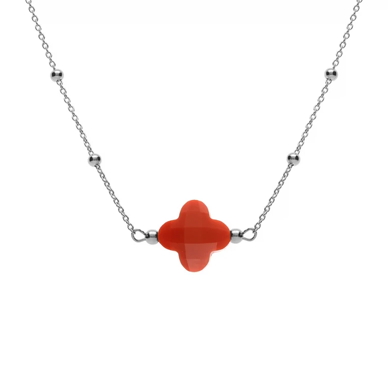 Collier trèfle à verre facetté rouge – Argent 925 rhodié | Azuline