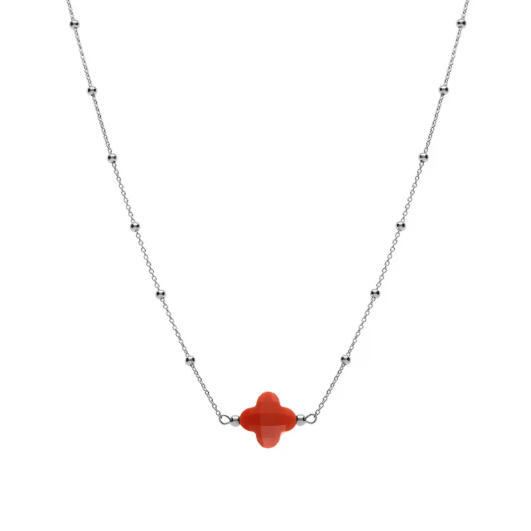 Collier trèfle à verre facetté rouge – Argent 925 rhodié | Azuline